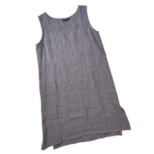 Lisa Bayne Women's Linen Gray Sleeveless Layering Lagenlook Shift Dress Size XS